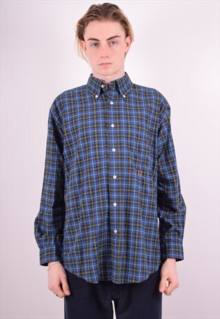 TOMMY HILFIGER MENS VINTAGE SHIRT MEDIUM BLUE 90S