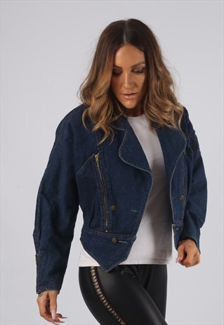 VINTAGE DENIM JACKET CROPPED EMBROIDERED UK 10 SMALL (BRBV)