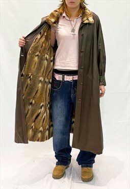 1980s brown leather coat with fur lining