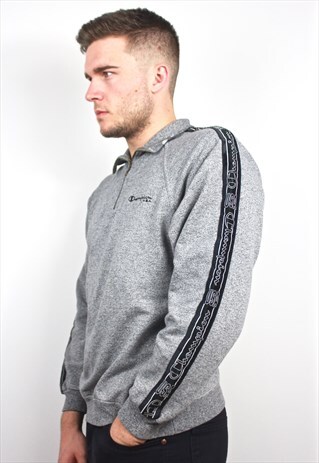 90'S RETRO SIDE-TAPE GREY 1/4 ZIP SWEATSHIRT