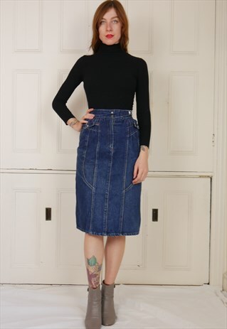 80S VINTAGE DENIM MIDI SKIRT