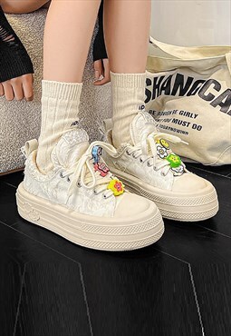 Chunky sole canvas shoes retro sport sneakers emoji trainers