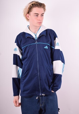 ADIDAS MENS VINTAGE HOODIE JACKET LARGE NAVY BLUE 90'S