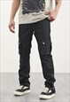 BLACK CARGO DENIM JEANS PANTS TROUSERS