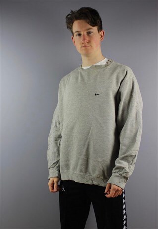 VINTAGE NIKE SWEATSHIRT IN GREY WITH EMBROIDERED LOGO.