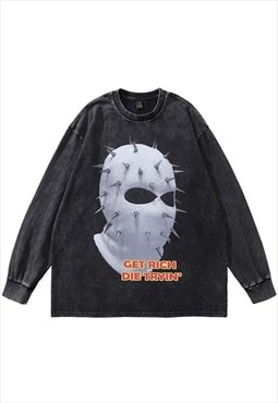 Balaclava long sleeve top gangster print jumper hip-hop tee