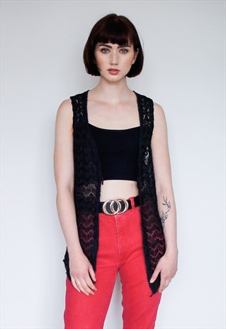 VINTAGE BLACK LACE WAISTCOAT