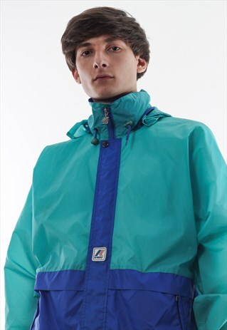 VINTAGE K-WAY SHELL RAINCOAT 90S BLUE