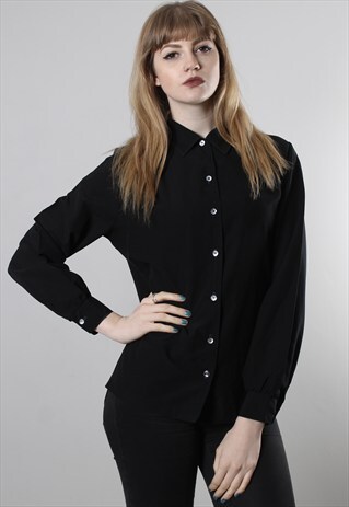 VINTAGE 80S BLACK BLOUSE SHIRT TOP