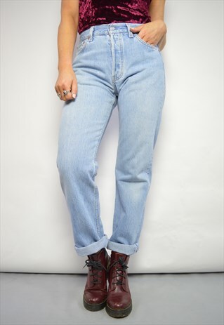 VINTAGE 90S LEVI'S 501 MEDIUM BLUE WASH HIGH WAIST JEANS