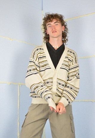 VINTAGE BEIGE GRAPHIC CLASSIC 80'S CARDIGAN SWEATSHIRT
