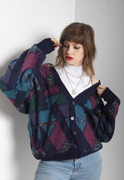 Vintage Abstract Jazzy Patterned Cardigan Multi