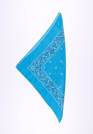 VINTAGE 90S TURQUOISE PAISLEY PRINT BANDANA HEAD SCARF TIE