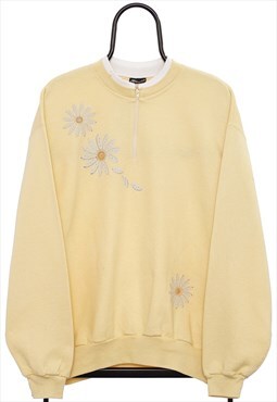 Vintage Sunburst Daisies Diamante Yellow Sweatshirt Womens