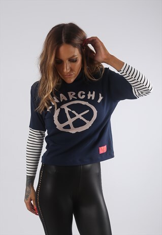 CROPPED TURTLE NECK TOP STRIPED BICH ANARCHY PRINT (H2O)