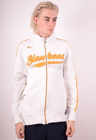 MENS VINTAGE YANKEES TRACKSUIT TOP JACKET MEDIUM WHITE 90S