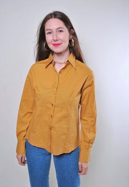 Minimalist beige blouse, 90s blouse for jeans, 1990s women 