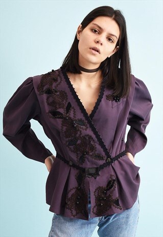 80'S RETRO EMBROIDERED BEADED MOMS BLOUSE JACKET