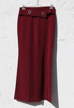 Burgundy cherry red stretch flared wide leg mid rise pants