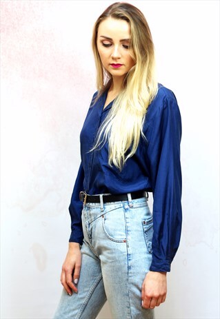 1990S VINTAGE BLUE PURE SILK OVERSIZED LONG SLEEVE SHIRT
