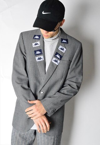 REWORKED VINTAGE 90S GREY STRIPED BLAZER X KAPPA