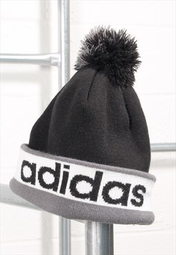 Vintage Adidas Bobble Hat in Black Knitted Cosy Winter