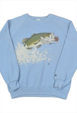 Vintage Minnesota Fish Print Sweatshirt Blue Ladies Small