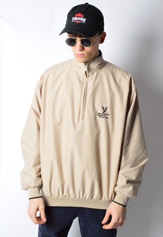 VINTAGE 90S MINIMALIST BEIGE CAMEL 1/2 ZIPPER JACKET