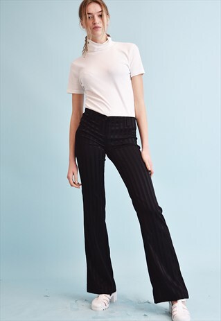 90'S RETRO REGULAR WAIST STRIPED STRETCH FLARE TROUSERS