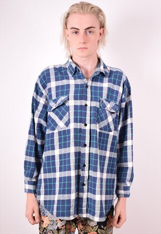 MENS VINTAGE FLANNEL SHIRT XL BLUE 90S