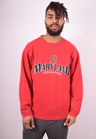 MENS VINTAGE MARYLAND SWEATSHIRT JUMPER MEDIUM RED 90'S
