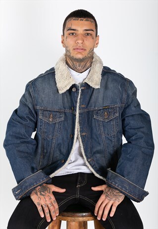VINTAGE 80S ORIGINAL WRANGLER SHEEPSKIN DENIM JACKET / 8394