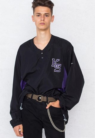 VINTAGE BLACK NIKE V-NECK PULLOVER SWEATSHIRT