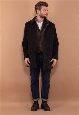 Vintage 90's Men Wool and Mohair Blend Coat in Dark Grey
