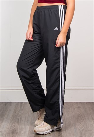 ADIDAS VINTAGE 90'S BLACK SHELL TRACKSUIT BOTTOMS TROUSERS