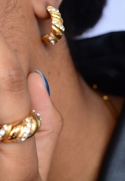 Gold Crescent Crystal Earrings 