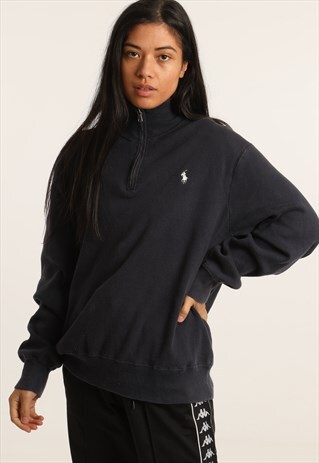 VINTAGE RALPH LAUREN EMBROIDERED LOGO 1/4 ZIP SWEATSHIRT