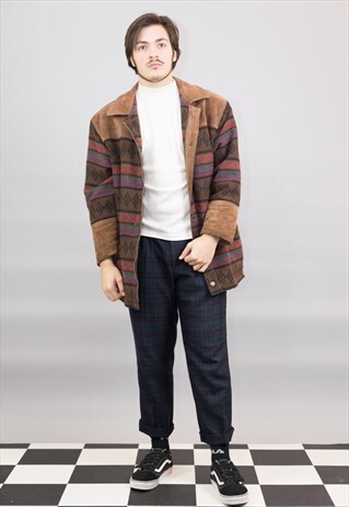 AZTEC PATTERN LINED SUEDE COAT