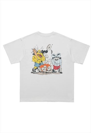 FUNNY CARTOON T-SHIRT TEE MUSCLE TEE RETRO GRUNGE TOP WHITE