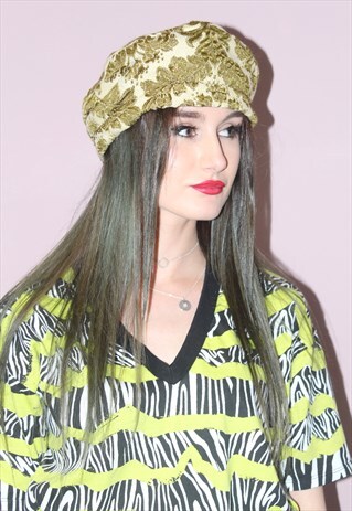 CUTE VINTAGE 1970'S RE-CYCLED FESTIVAL FLORAL DETAIL BERET