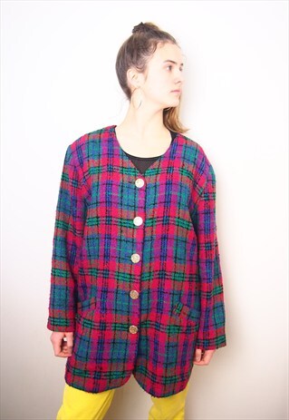 VINTAGE TARTAN TWEED 90S STYLE OVERSIZE BLAZER