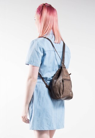 VINTAGE 90'S BROWN LEATHER BACKPACK RUCKSACK