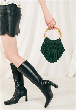 Vintage Handbag 70s Crochet Bag in Green