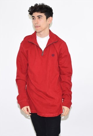 VINTAGE 90S RED CHAPS RALPH LAUREN ZIP UP JUMPER