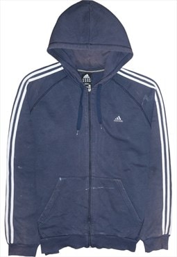 Vintage 90's Adidas Hoodie Striped Sleeves Full Zip Up Navy