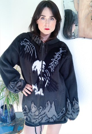 EAGLE HOODED KNITTED FLEECE