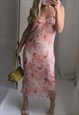 VINTAGE Y2K PEACHY PINK FLORAL DITSY STRAPPY SUMMER DRESS 