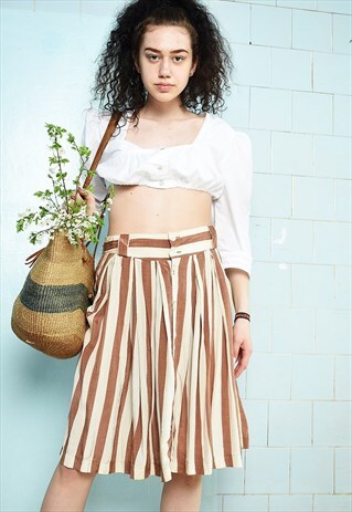 VINTAGE 80S STRIPED MINIMALIST RESORT MIDI SKIRT FESTIVAL