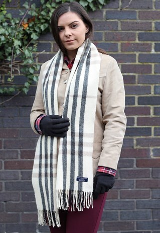 VINTAGE CASHMERE CHECKED SCARF CREAM-AS139