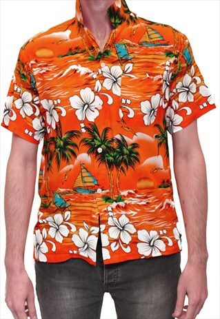 HAWAIIAN STYLE PATTERNED SHIRT-ORANGE